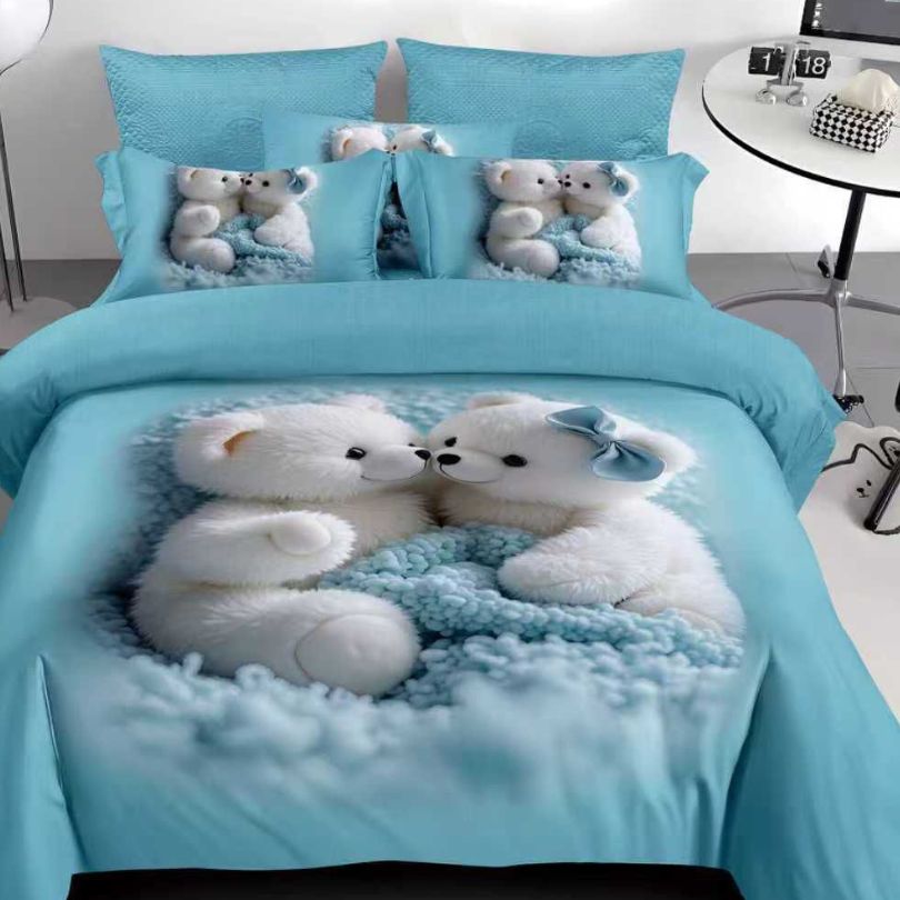 Lenjerie de pat finet cu imprimeu, 6 piese, ultra moale si colorata, design modern | 2682-S 
