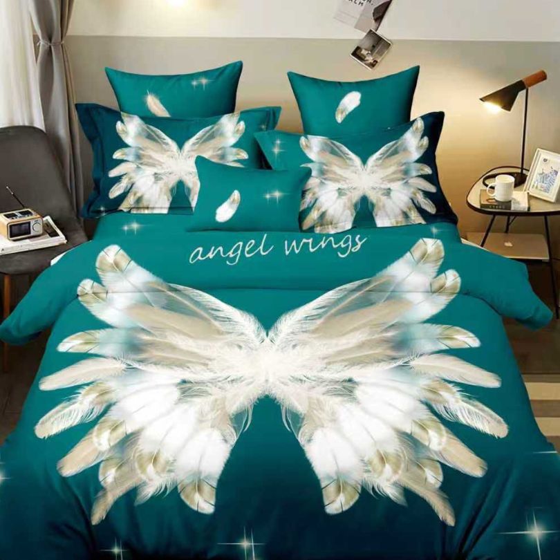 Lenjerie de pat finet cu imprimeu, 6 piese, ultra moale si colorata, design modern | 2683-S 