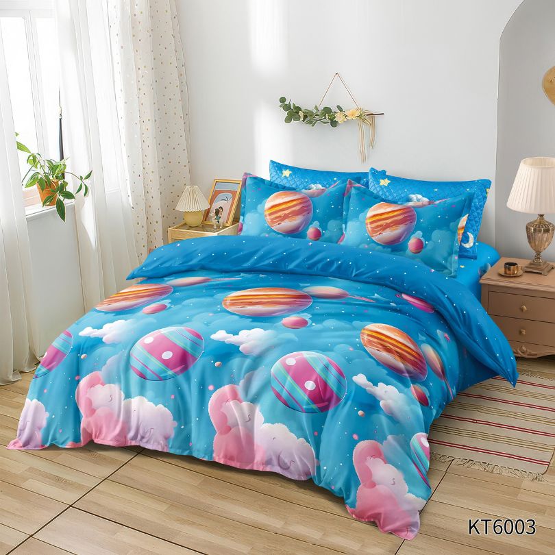 Lenjerie de pat pentru copii, Finet, 6 piese, cu ELASTIC, 100% bumbac | 0070-PV