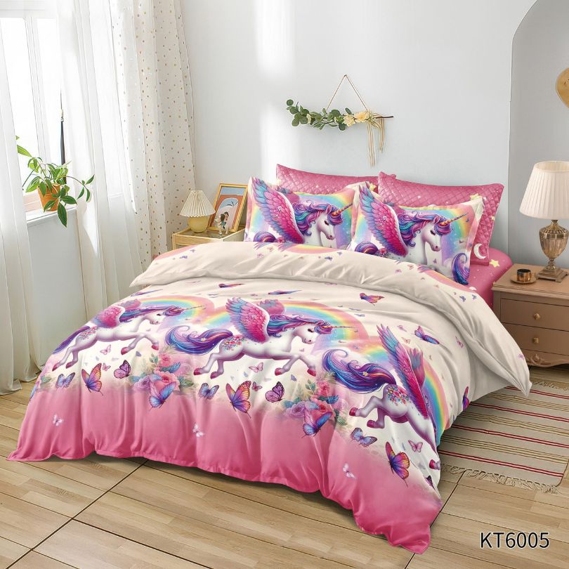 Lenjerie de pat pentru copii, Finet, 6 piese, cu ELASTIC, 100% bumbac | 0074-PV