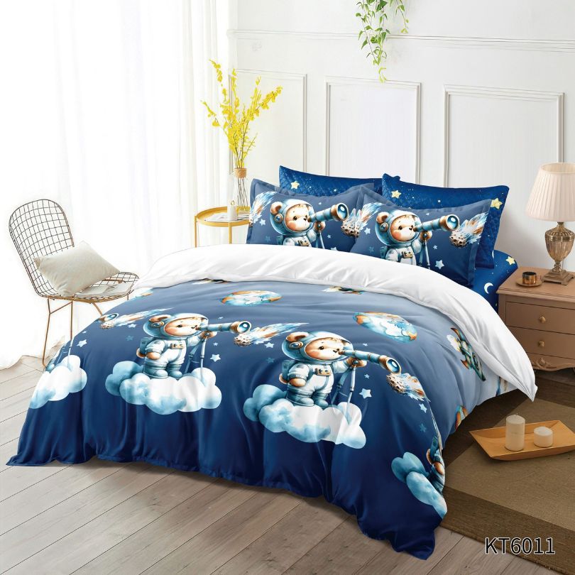 Lenjerie de pat pentru copii, Finet, 6 piese, cu ELASTIC, 100% bumbac | 0078-PV