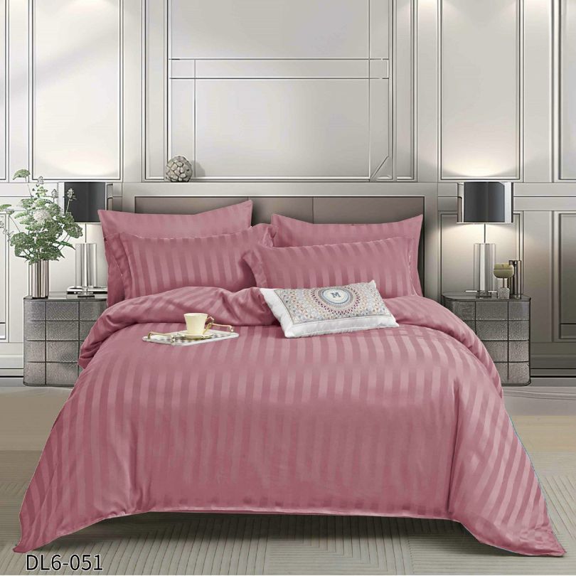 Lenjerie pat dublu, Damasc Finetat, cu ELASTIC, 6 piese, 100% bumbac | 0212-PV