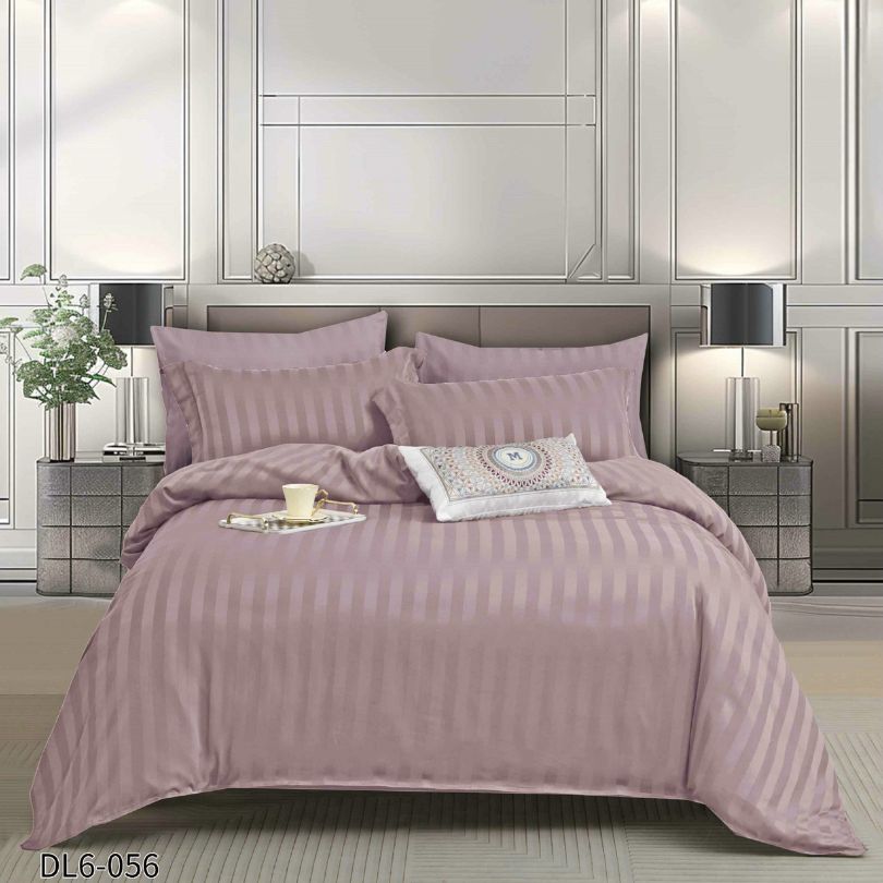 Lenjerie pat dublu, Damasc Finetat, cu ELASTIC, 6 piese, 100% bumbac | 0213-PV