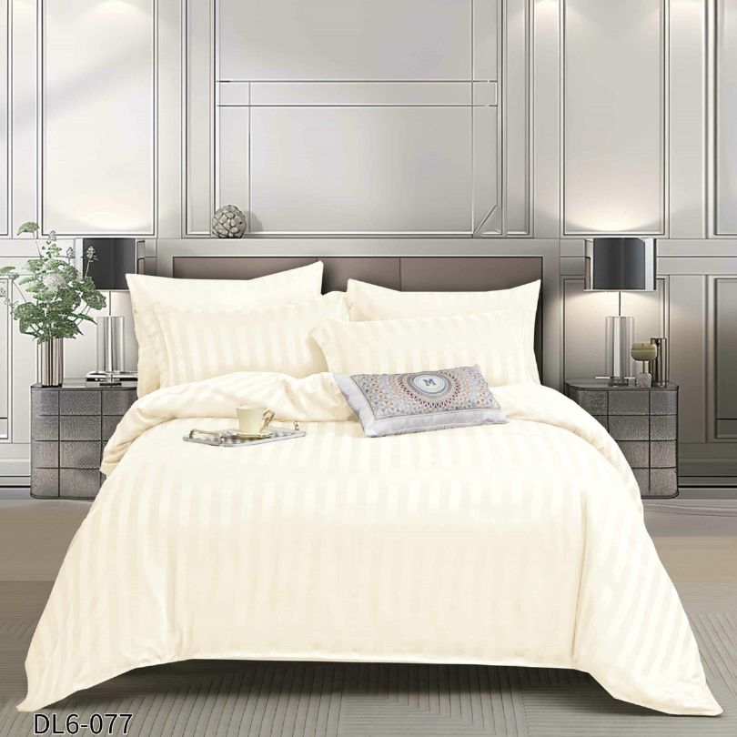 Lenjerie pat dublu, Damasc Finetat, cu ELASTIC, 6 piese, 100% bumbac | 0214-PV