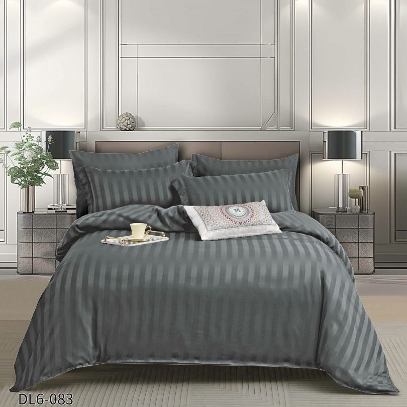 Lenjerie pat dublu, Damasc Finetat, cu ELASTIC, 6 piese, 100% bumbac | 0215-PV