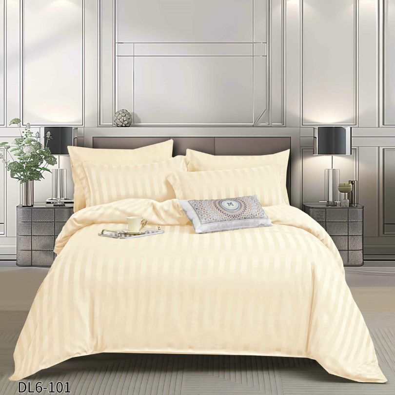 Lenjerie pat dublu, Damasc Finetat, cu ELASTIC, 6 piese, 100% bumbac | 0216-PV