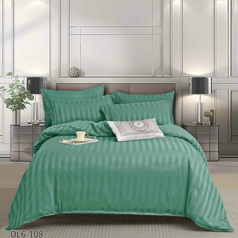 Lenjerie pat dublu, Damasc Finetat, cu ELASTIC, 6 piese, 100% bumbac | 0217-PV