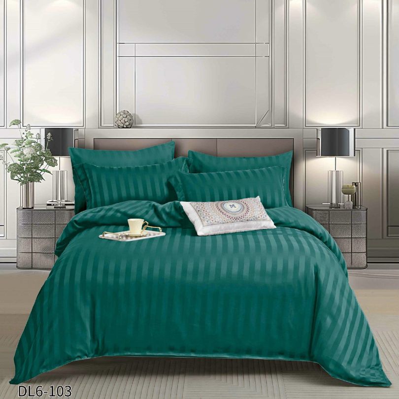 Lenjerie pat dublu, Damasc Finetat, cu ELASTIC, 6 piese, 100% bumbac | 0218-PV