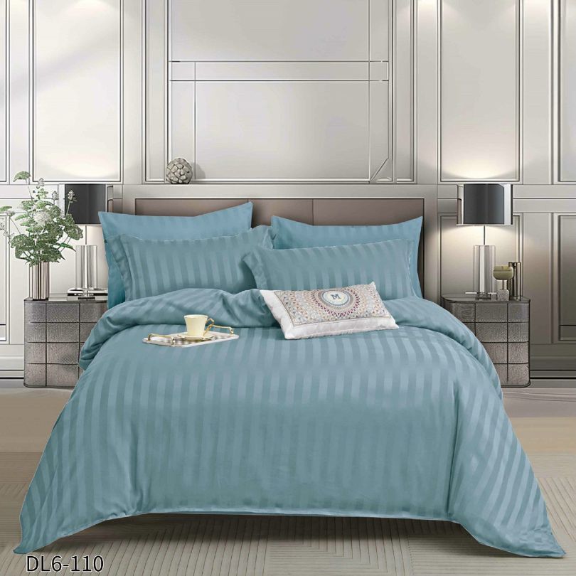 Lenjerie pat dublu, Damasc Finetat, cu ELASTIC, 6 piese, 100% bumbac | 0219-PV