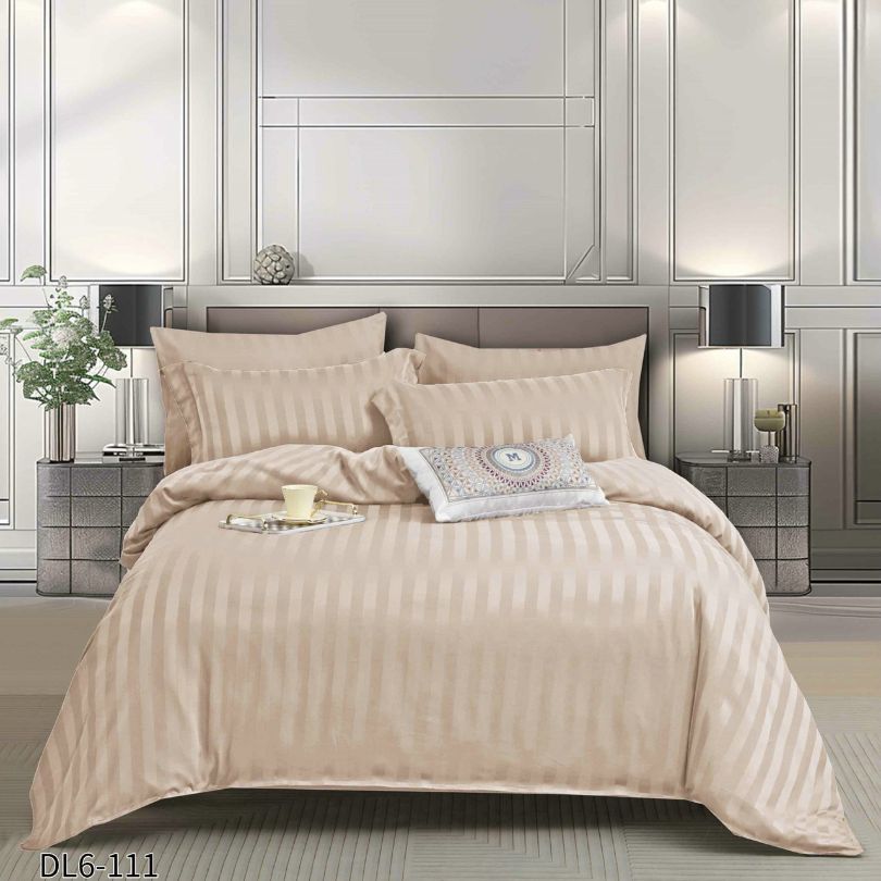 Lenjerie pat dublu, Damasc Finetat, cu ELASTIC, 6 piese, 100% bumbac | 0220-PV