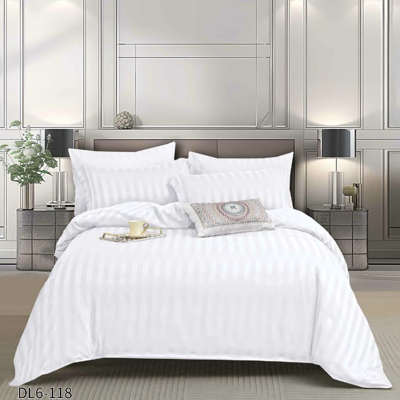 Lenjerie pat dublu, Damasc Finetat, cu ELASTIC, 6 piese, 100% bumbac | 0221-PV