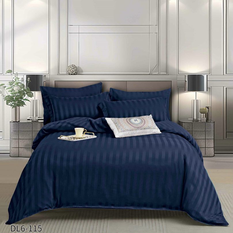 Lenjerie pat dublu, Damasc Finetat, cu ELASTIC, 6 piese, 100% bumbac | 0222-PV