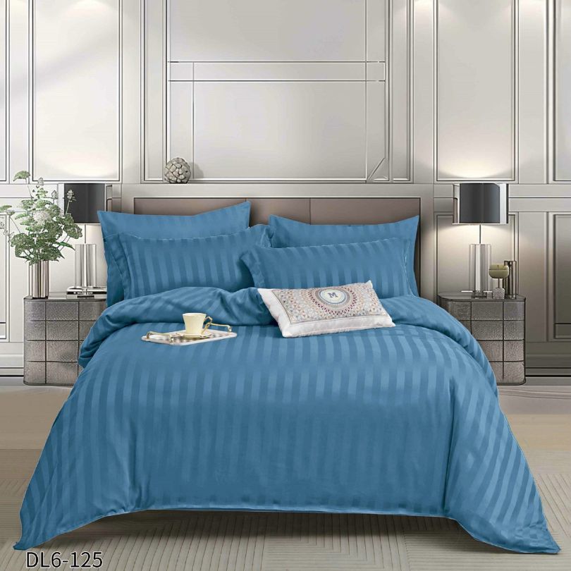 Lenjerie pat dublu, Damasc Finetat, cu ELASTIC, 6 piese, 100% bumbac | 0223-PV