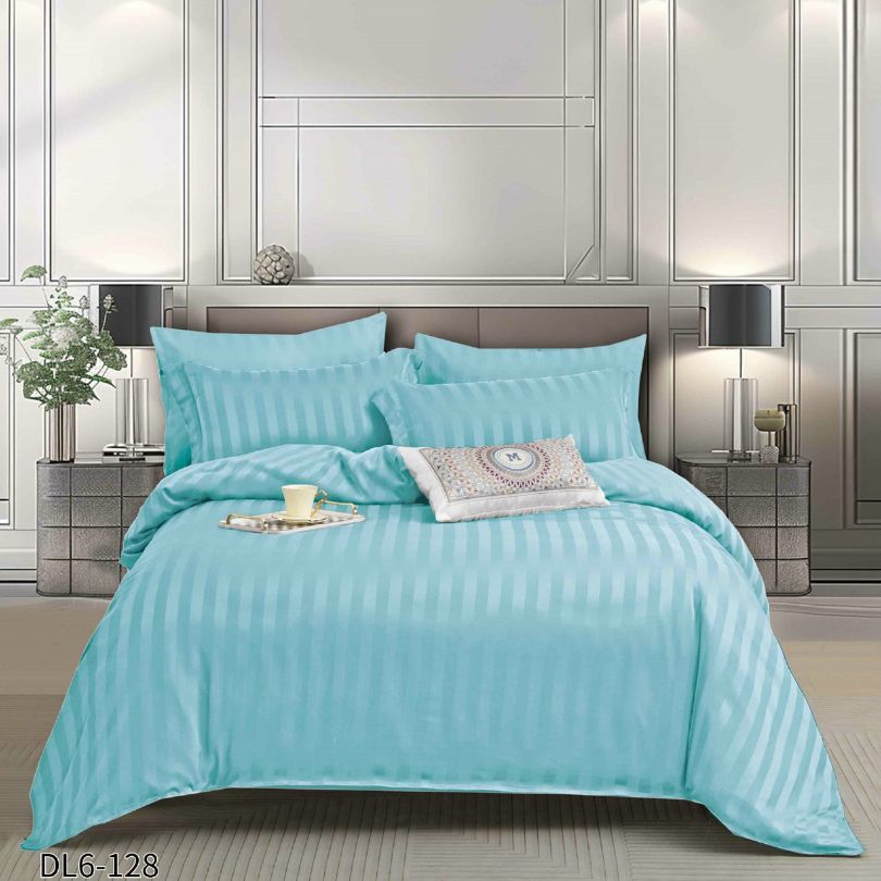 Lenjerie pat dublu, Damasc Finetat, cu ELASTIC, 6 piese, 100% bumbac | 0224-PV