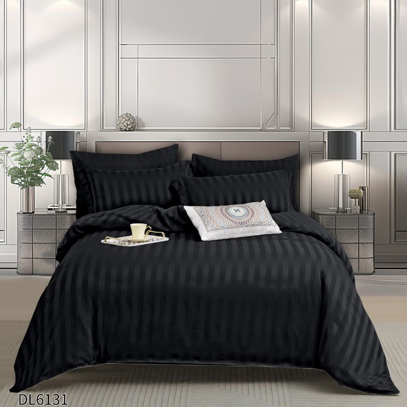 Lenjerie pat dublu, Damasc Finetat, cu ELASTIC, 6 piese, 100% bumbac | 0225-PV