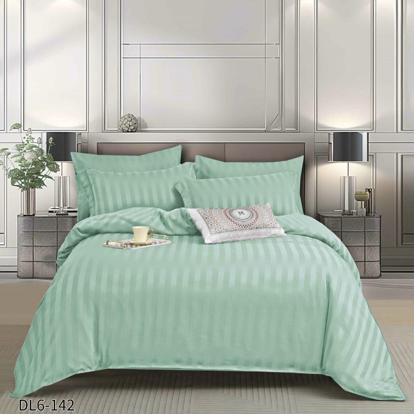 Lenjerie pat dublu, Damasc Finetat, cu ELASTIC, 6 piese, 100% bumbac | 0226-PV