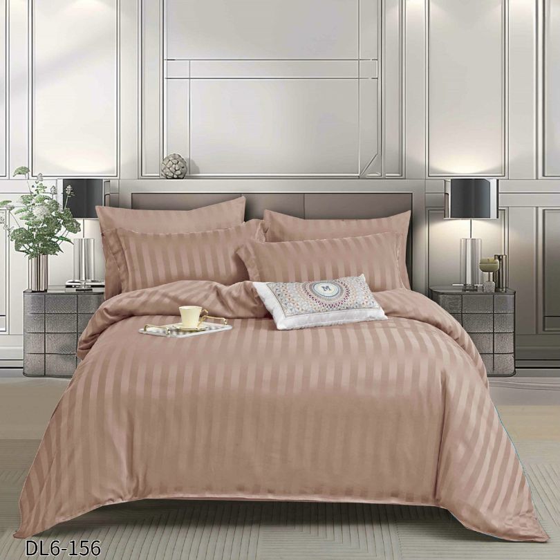 Lenjerie pat dublu, Damasc Finetat, cu ELASTIC, 6 piese, 100% bumbac | 0227-PV