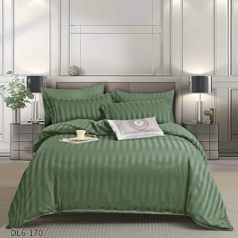 Lenjerie pat dublu, Damasc Finetat, cu ELASTIC, 6 piese, 100% bumbac | 0228-PV