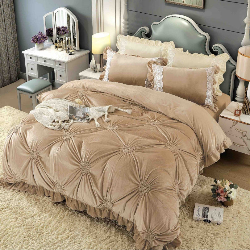 Lenjerii de Pat Catifea cu Elastic 4 Piese - Calitate Premium | COD 0919-J