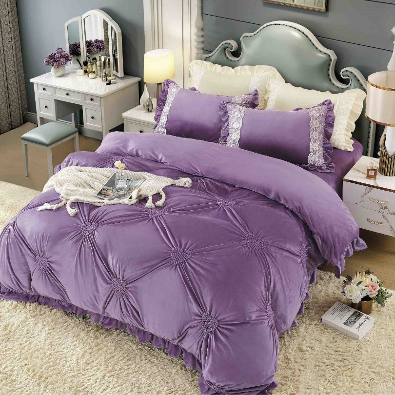 Lenjerii de Pat Catifea cu Elastic 4 Piese - Calitate Premium | COD 0922-J