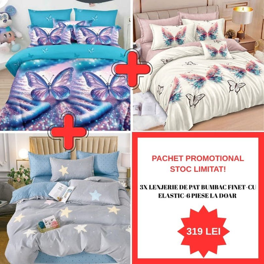 Pachet Promo 1+1+1 – Lenjerie de pat bumbac finet-6 piese | 0991-S