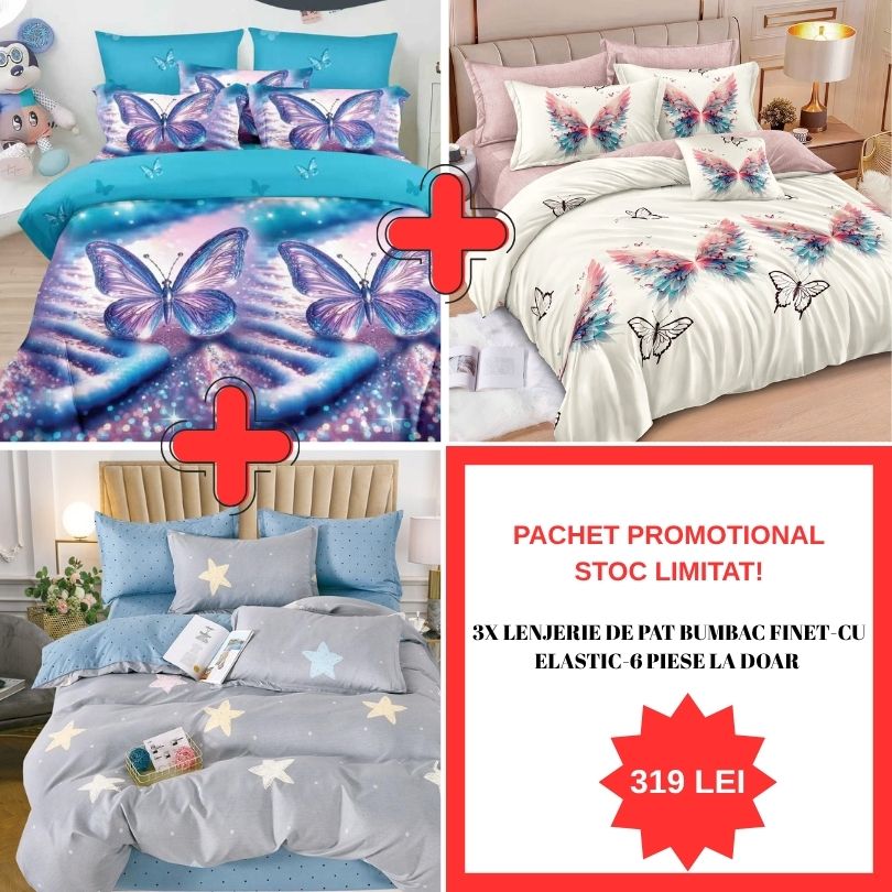 Pachet Promo 1+1+1 – Lenjerie de pat bumbac finet-6 piese | 0991-S