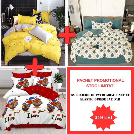Pachet Promo 1+1+1 – Lenjerie de pat bumbac finet-6 piese | 0993-S