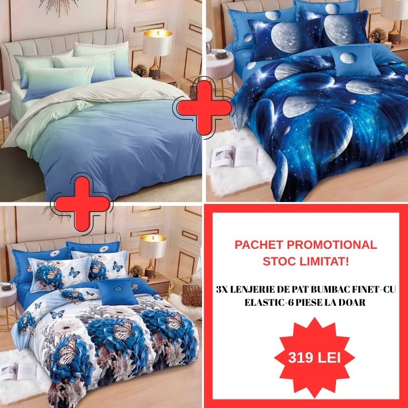 Pachet Promo 1+1+1 – Lenjerie de pat bumbac finet-6 piese | 0994-S