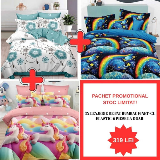 Pachet Promo 1+1+1 – Lenjerie de pat bumbac finet-6 piese | 0995-S