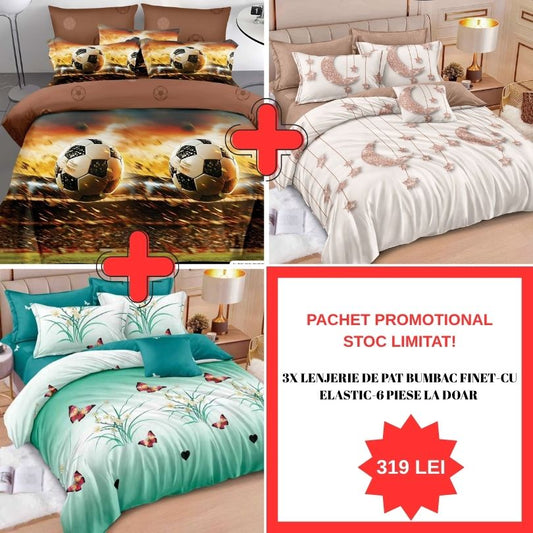 Pachet Promo 1+1+1 – Lenjerie de pat bumbac finet-6 piese | 0996-S
