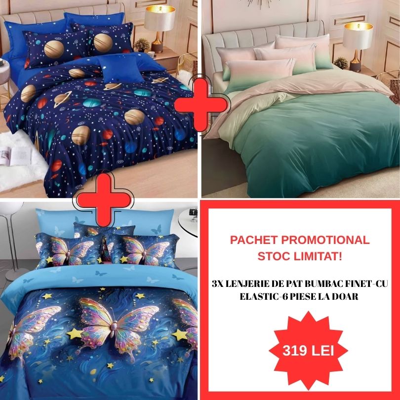Pachet Promo 1+1+1 – Lenjerie de pat bumbac finet-6 piese | 0997-S