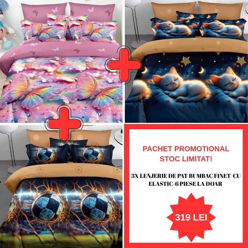 Pachet Promo 1+1+1 – Lenjerie de pat bumbac finet-6 piese | 0998-S
