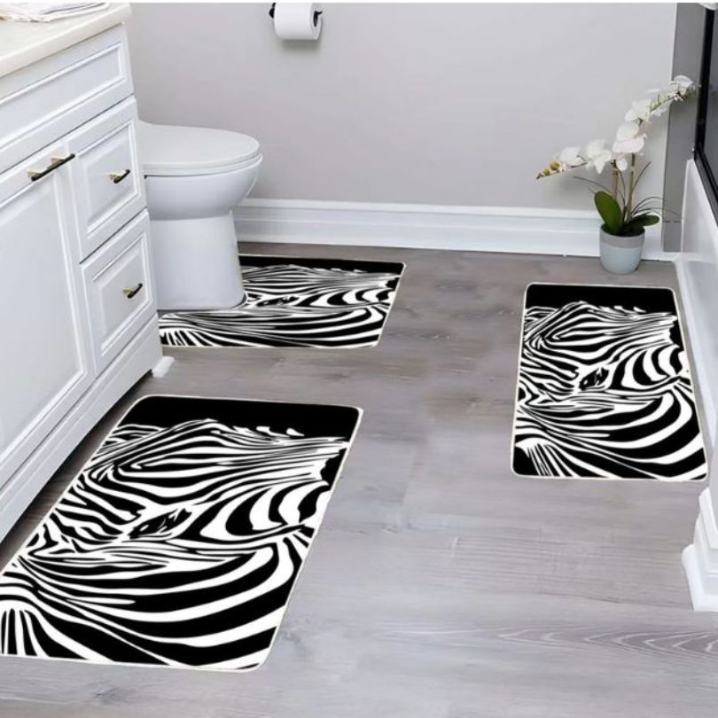 Set covor baie 3 piese, antiderapant si absorbant, confort si stil pentru orice baie | 3466-S