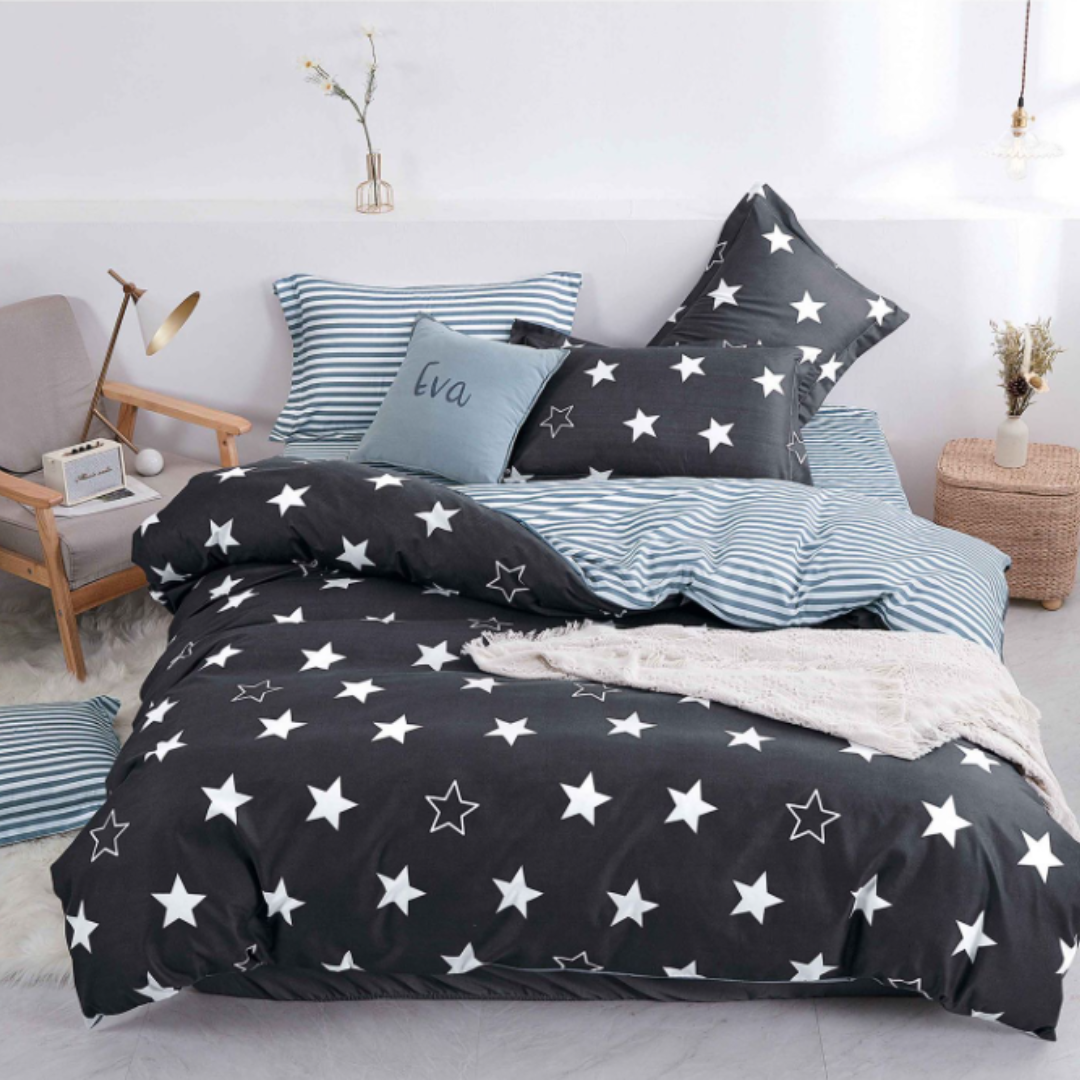 Set lenjerie de pat bumbac satinat 4 piese cu elastic – Design rafinat și textura delicata, Cod 0459-S