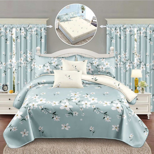 Lenjerie de pat 8 piese, cearceaf cu elastic, draperii incluse, set complet și elegant | 3217-S